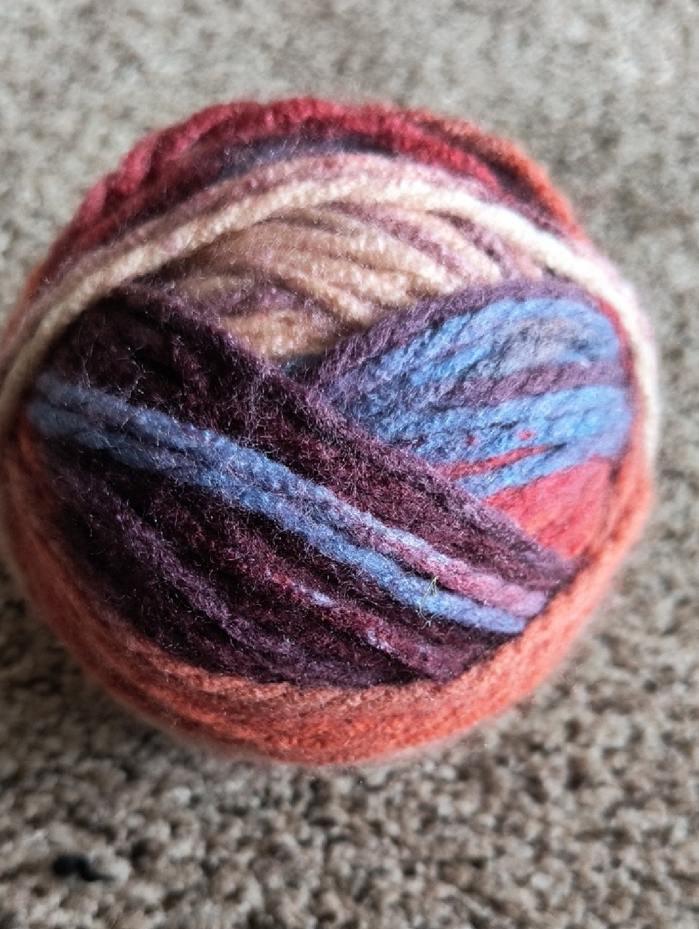 Multicolor Wool Yarn Ball - Rust, Burgundy, Blue, Cream